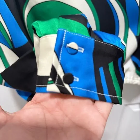 NWT House of Harlow 1960 woman's cropped long sleeve blouse blue multicolor S - Picture 4 of 12